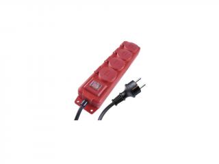 Prodlužovací kabel 10 m / 4 zásuvky / s vypínačem / černo-červený / guma-neopren / 1,5 mm2  P14101