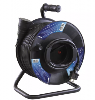 Venkovní prodlužovací kabel na bubnu 50 m / 1 zásuvka / černý / guma / 230 V / 1,5 mm2  P08150
