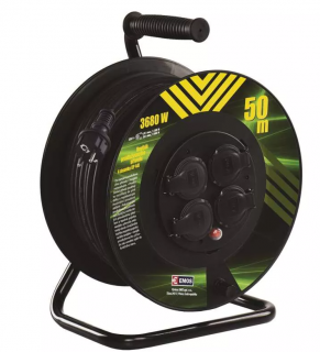 Venkovní prodlužovací kabel na bubnu 50 m / 4 zásuvky / černý / guma / 230 V / 1,5 mm2   P084501