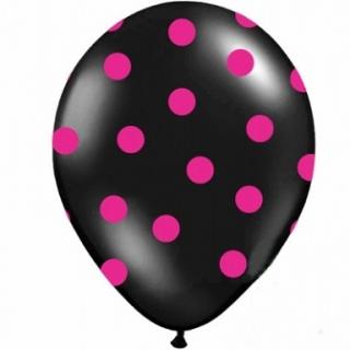 Balónky pastelové černé s růžovými puntíky (Balónek latexový s puntíky)