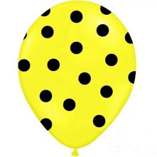 Balónky pastelové žluté s černými puntíky (Balónek latexový s puntíky)