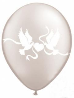 Balónky s tiskem holubic - 1ks (Balónek latexový - transparentní s bílým tiskem holubiček)