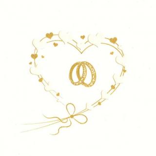 Ubrousky 33x33 cm (20 ks) - srdce svatební zlaté (Ubrousky papírové, 3-vrstvé)
