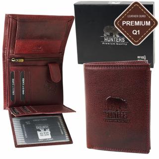 Luxusní pánská kožená peněženka na výšku červená premium kůže značky Hunters KHT306RED