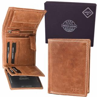 Luxusní pánská kožená peněženka na výšku hnědá premium kůže značky Leonardo Verrelli PVH02033