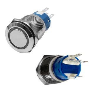 12V LED tlačítkový přepínač Ø16/19 mm Model: Ø19 mm / modrá