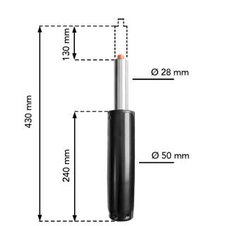 Černý křeslový / židlový píst Celková délka: 430 mm