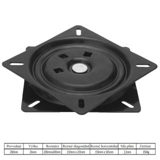 Lazy Susan / otočný mechanismus 90° s vratnou pružinou Rozměr: 200 x 200 mm