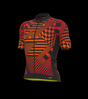 Letní cyklistický dres ALÉ pánský PR-S CHECKER oranžový Velikost: M