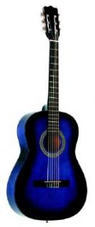 3/4 Modrá akustická levoruká kytara pro školní výuku