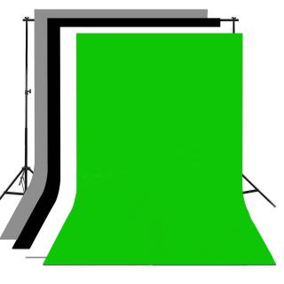 4x Fotografické pozadí 3x3 m, 100 % bavlna (Barva: Bílá, černá, zelená a šedá)