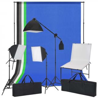 Fotostudio s produktovým stolem, světly a konstrukcí pro fotopozadí