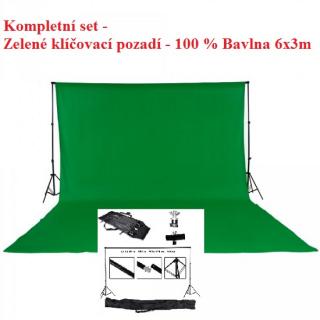 Kompletní set pro nastavení zeleného fotografického pozadí 6x3m (Zelené klíčovací pozadí - 100 % Bavlna 6x3m)