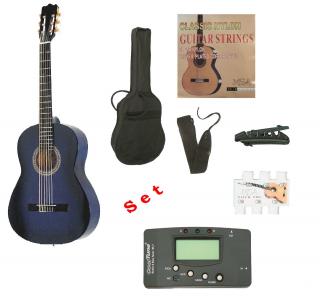 MSA-C23 set 4/4 Modrá akustická kytara pro školní výuku s příslušenstvím  (Set - Kytara, pouzdro, ladička, popruh, struny, trsátka, LCD tuner a kapodaster)