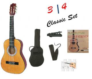 Sada-1 - Příslušenství pro 3/4 kytaru do 93 cm (Pouzdro na kytaru, popruh, ladička, kapodastr, struny 6 ks)
