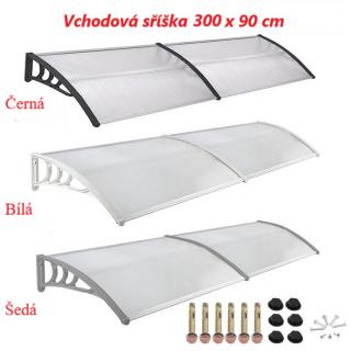 Vchodová stříška nad dveře 300 cm - Barva: černá, šedá, bílá