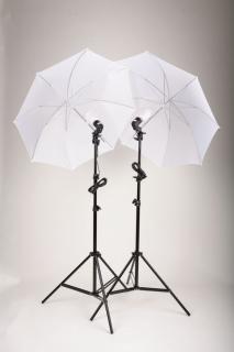Záblesková sada Master - 2x 45Ws studiová záblesková žárovka s fotobuňkou (Zábleskové světlo 2x 45W včetně stativů a deštníků)