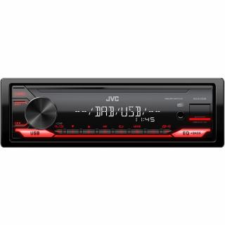 JVC DAB+ / FM autorádio bez mechaniky/USB/AUX/červené podsvícení/odnímatelný panel