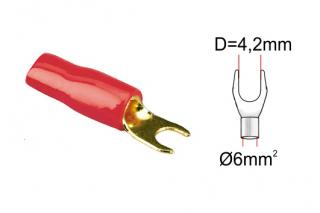 Kabelová vidlička 4,2 mm pro kabel 6 mm2 - červená izolace