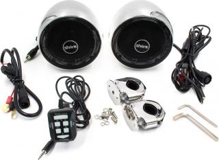 Zvukový systém s reproduktory na motocykl, skútr, ATV s FM, USB, AUX, BLUETOOTH, barva chrom