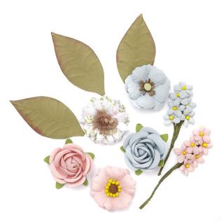 3D papírové květiny a listí / 10 dílná sada (Papírové květy na dekorování)
