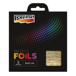 Barevná fólie Pentart 5 listů - 9 x 9 cm / různé odstíny (plátky metalické barevné fólie)