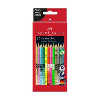 Barevné tužky Grip Pastel / Neon / Metallic Set 12 barevné (barevné tužky Faber-Castell)