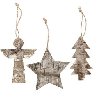 Dřevěné ozdoby se šňůrkou | 3 ks (dřevěné vánoční dekorace)