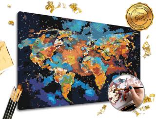 Malování podle čísel PREMIUM GOLD – Barevný svět (Sada na malování podle čísel ARTMIE se zlatými plátky)