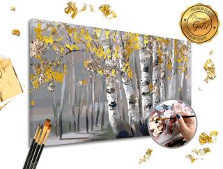 Malování podle čísel PREMIUM GOLD – Březový háj (Sada na malování podle čísel ARTMIE se zlatými plátky)