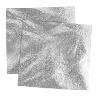 Metalické plátky imitace hliníku 14x14 cm / 100 listů (plátky na pozlacování)