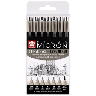 Sada technických per SAKURA Pigma Micron   brush pen / 7-dílná (technické pero SAKURA)