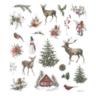 Sada vánočních nálepek 23 ks | Líbezné Vánoce v přírodě (Třpytivé vánoční nálepky)