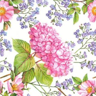 Ubrousky na dekupáž Pink Hydrangea and Forget-Me-Not Flowers - 1 ks (ubrousky na dekupáž)