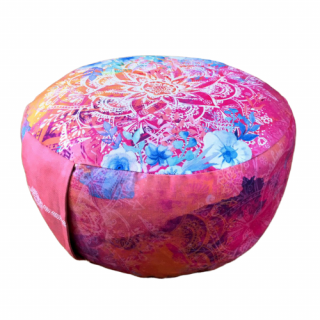 Meditační polštář z bio bavlny a polodrahokamy - 38x17 cm - růžový s květinami