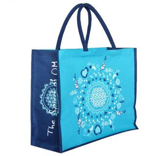 Nákupní jutová taška s květem života - tyrkysovo-modrá
