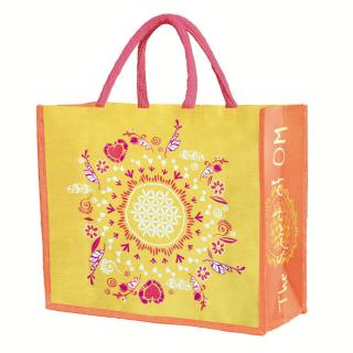 Nákupní jutová taška s květem života - žluto-oranžová
