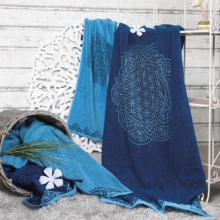 Ručník z bio bavlny s květem života, azurově modrý, 46x30 cm