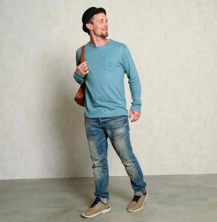 Tričko s dlouhým rukávem z bio bavlny a lnu - modré Velikost: L