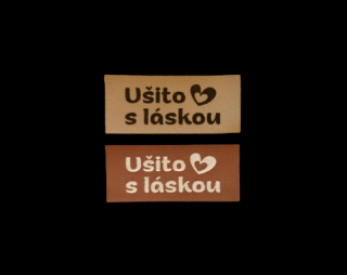 Koženkový štítek Ušito s láskou (Gravírovaný koženkový štítek )