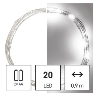 EMOS 20 LED nano řetěz, 1,9 m, 2x AA, vnitřní, studená bílá, časovač