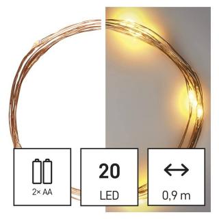 EMOS 20 LED nano řetěz, 1,9 m, 2x AA, vnitřní, teplá bílá, časovač