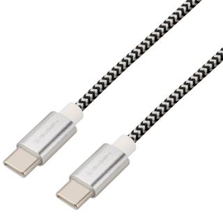 Kabel GoGEN USB-C / USB-C, 3m, opletený - stříbrný