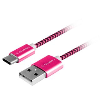 Kabel GoGEN USB / USB-C, 1m, opletený - růžový