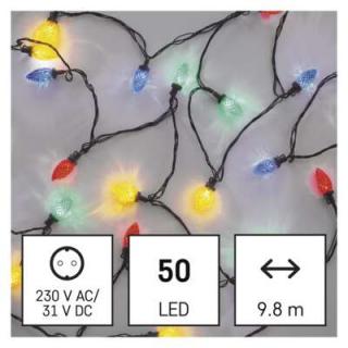 Vánoční osvětlení EMOS 50 LED řetěz-9,8 m, šišky,venkovní i vnitřní, multicolor