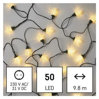 Vánoční osvětlení EMOS 50 LED řetěz - 9,8 m, šišky, venkovní i vnitřní, teplá bílá