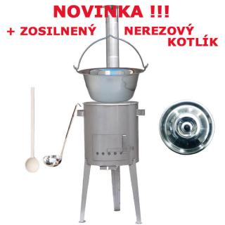 Nerezový kotlík (Zesílený) 30 L + nerezová kotlina 45 cm LUXUS (Nerezový kotlík 30 L (0,8 mm) zesílený ve spojích + nerezová kotlina 45 cm LUXUS + naběračka a vařečka)