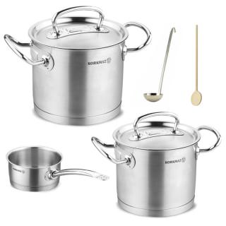 Sada nerezových hrnců s poklicí + rendlík 2 + 1 ks 5 L, 9 L, 1,5 L (Sada nerezových hrnců s poklicí + rendlík 2 + 1 ks, objem 5 l, 9 l, 1,5 l)