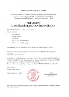 Potvrzení o ověření stanoveného měřidla