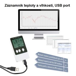 T113A teploměr, vlhkoměr s funkcí dataloggeru, USB